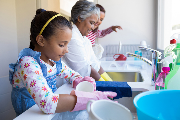 family doing chores
